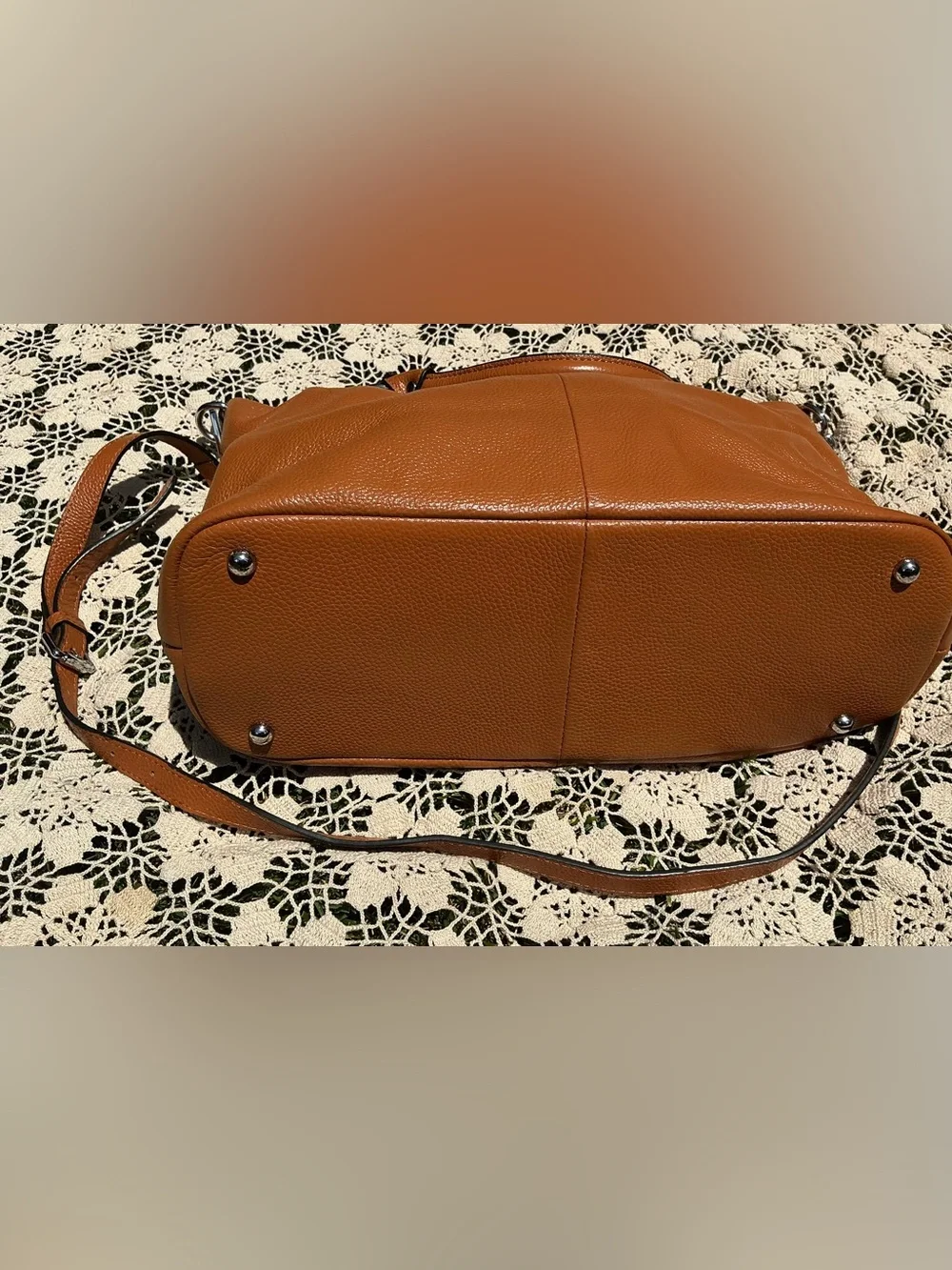 Kattee Genuine Leather Pebbled Tote Satchel Camel Brown Shoulder Crossbody Bag